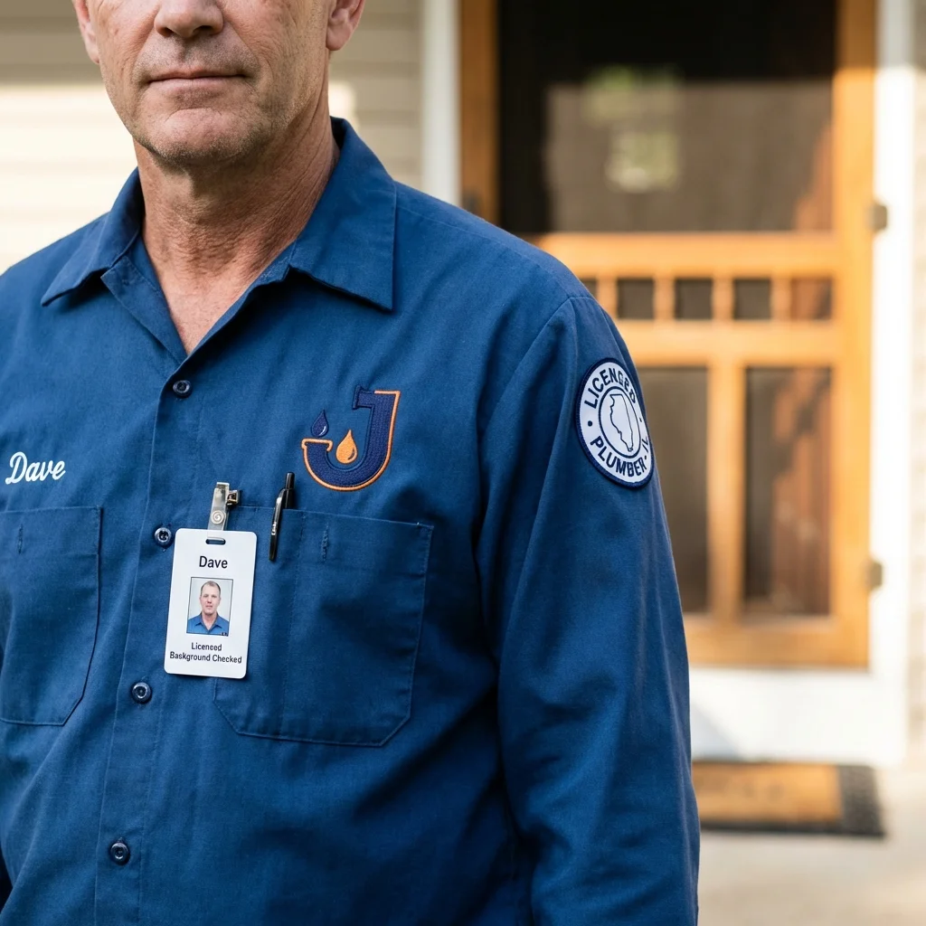 Licensed plumber showing ID badge in Quanah, TX