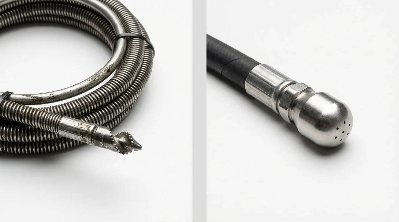 Drain snake cable and hydro jetting nozzle used for drain cleaning in Quanah, TX