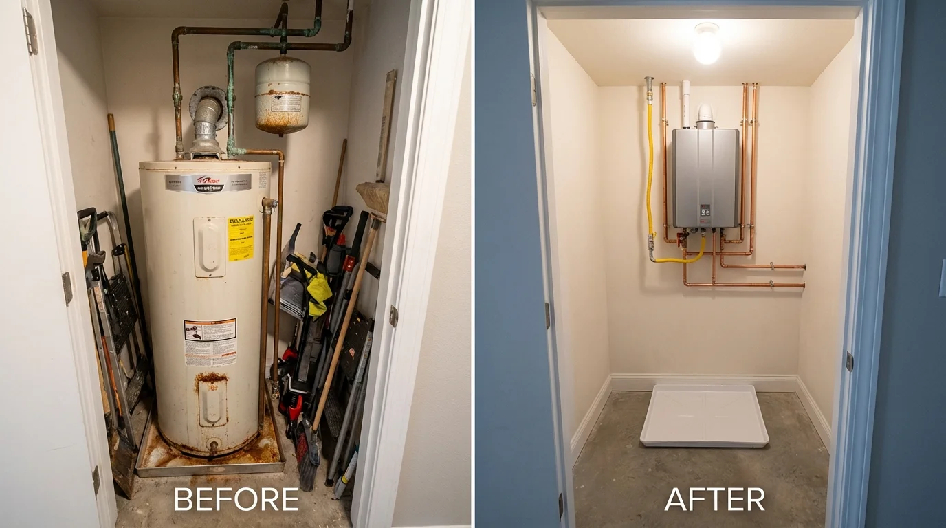 Tank water heater versus wall-mounted tankless unit comparison for Quanah, TX homeowners