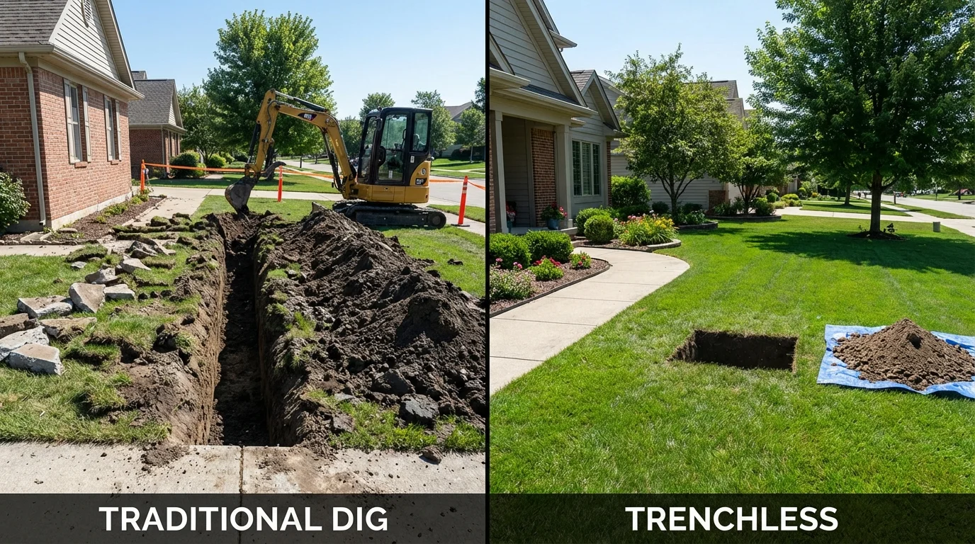Trenchless sewer repair with minimal yard damage versus traditional excavation in Quanah, TX